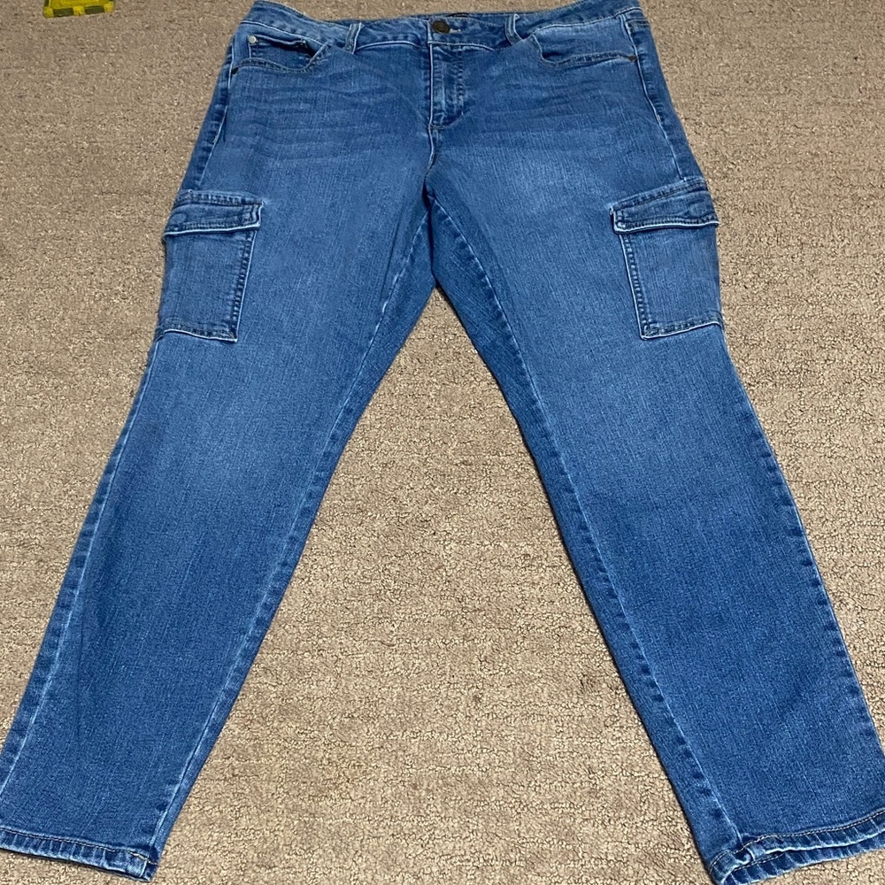 Indigo Fusion Blue Denim Cargo Size 12 Utility Skinny Jeans